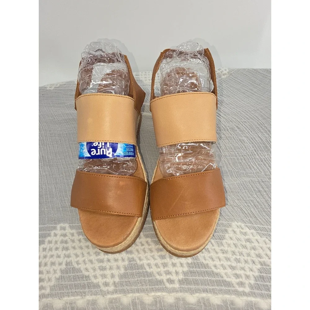 Sorel Joanie II Espadrille Wedge Sandals Tan Brown Leather Slingback 8.5